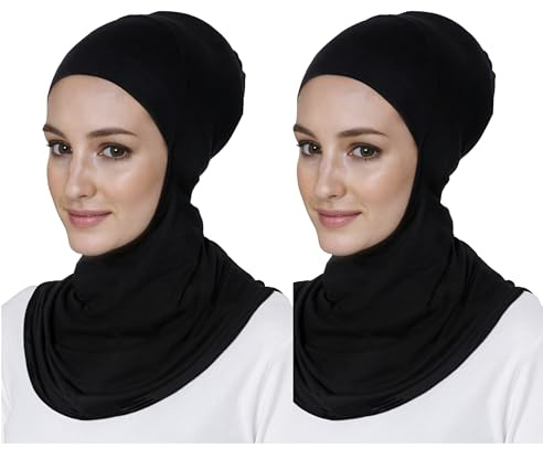 Lina & Lily Jersey Ninja undermössa med nackskydd för muslimska kvinnor fullständig täckning, Svart + svart, one size