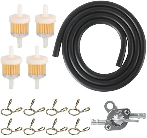 Benzinschlauch Kit, Benzin Kraftstofffilter Inline Benzinfilter Kit für Auto Motorrad, Motorrad Gas Kraftstofffilter inkl 4 6mm Benzinfilter 1m Benzinschlauch 8 Schlauchschellen und Ventil