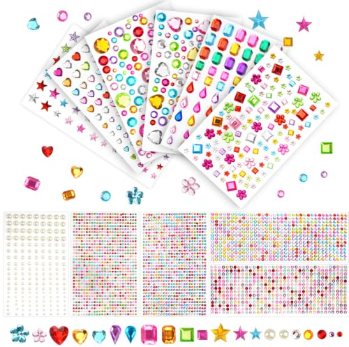 3500Pcs Gem Stickers, Self Adhesive Gems for Crafting, Glitter Stickers with Tweezer, Colorful Stick on Gem for DIY Craft Face Hair