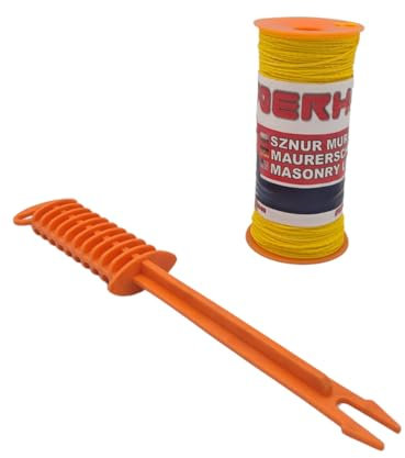 WERHE Cordon de maçon Sur bobine Ø1,8mm 150m de long avec poignée - Cordon de pavage jaune - Cordon de construction en polypropylène tressé - Résistant aux nœuds, à la déchirure et aux charges lourdes