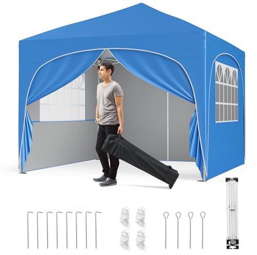 COSTWAY Carpa Plegable 3x3m, Pop-up, 4 Paredes Laterales Removibles, Cenador para Jardin, Bolsa con Ruedas, Altura Ajustable, Pergola Pabellón Gazebo Plegable Jardin Fiesta Exterior (Azul)