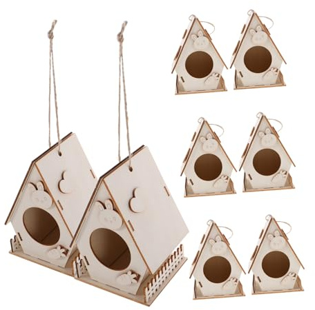 LRXIYODE 8PCS Wooden Birdhouse Kit DIY Unpainted Craft Houses for Painting and Decorating Skill-building Family Activity Indoor Outdoor Weatherproof Bird Nest Project