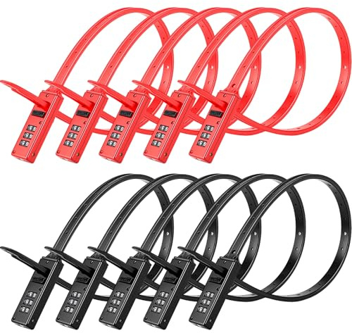 Novabright 10 Pack Zip Tie Lock 3-Digit Adjustable Cable Lock with Stainless Steel Core for Bike, Helmets, Stroller, French Door, Skis