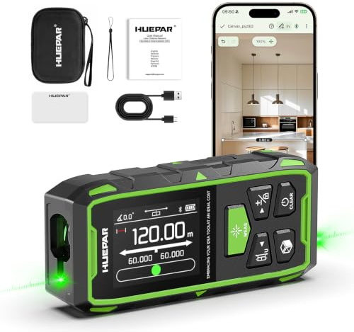 Medidor Láser de Distancia de Doble Haz de 120 M con Bluetooth Huepar