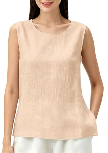 KEUOIA Linen Tank Tops for Women,Cotton Linen Shirt Women Summer Casual Linen Top Breathable Lightweight Sleeveless Tops for Women Daily Wear