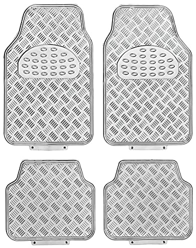S SUMEX Alfombrillas de Coche Diseño Metálico, 4 Piezas 2 Delanteras y 2 Traseras, SUV, Furgonetas, Coches, Alfombrillas de Protección para Todo Tipo de Clima de Alta Resistencia, Acabado Silver