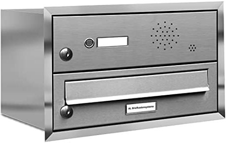 AL Briefkastensysteme, 1er Unterputzbriefkasten, Briefkasten mit Klingel, 1 Fach, Briefkastenanlage modern, rostfrei Edelstahl Postkasten