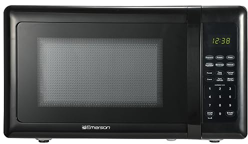 Emerson MW7302B Compact Countertop Microwave Oven with Touch Control, LED Display, 700W, 10 Power Levels, 6 Auto Menus, Glass Turntable and Child Safe Lock, 0.7 Cu., Ft. Black