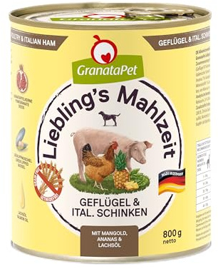 GranataPet Liebling's Repas pour Chien à la volaille et au Jambon Italien - Nourriture Humide pour Chien - sans céréales et sans Sucre - Aliment Complet - 6 x 800 g
