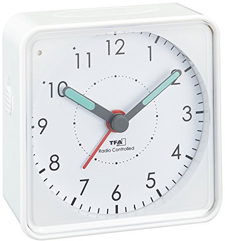 TFA Dostmann Picco 60.1510 Réveil analogique Radio-piloté (Blanc avec Batterie)