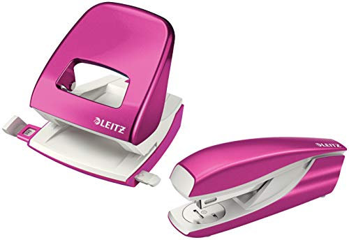 Leitz 5008 NeXXt Series Bürolocher + Heftgerät, Metall, bis zu 30 Blatt (Set pink)