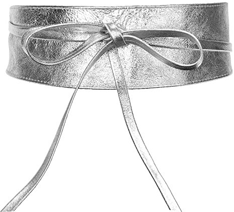 irisaa Leder Taillengürtel Damen, Breiter Obi Gürtel zum Schnüren Hüftgürtel Echtleder Bindegürtel Party Gürtel Taille Band aus Italien, Damen Taillengürtel 2020:Silber