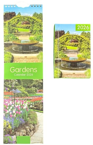 2025 Super Slim Month to View Spiral Bound Hanging Wall Calendar + Pocket Diary Home Office (Gardens)