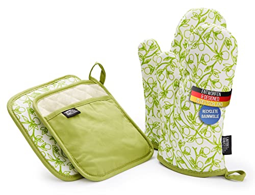 LauterSchutz® Presine e guanti da forno in un set - realizzati in cotone (riciclato) in diversi colori (Verde)