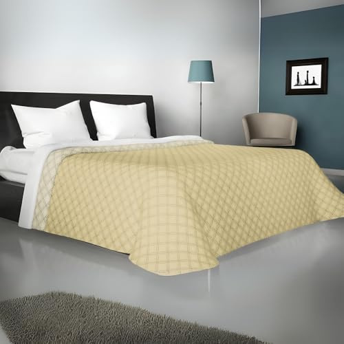 Viterbo Biancheria - Copriletto Matrimoniale Estivo e Primaverile Leggero, Trapunta Estiva Matrimoniale Double Face, Trapuntino 250x250cm Made in Italy (Matrimoniale (881), Panna/Beige)