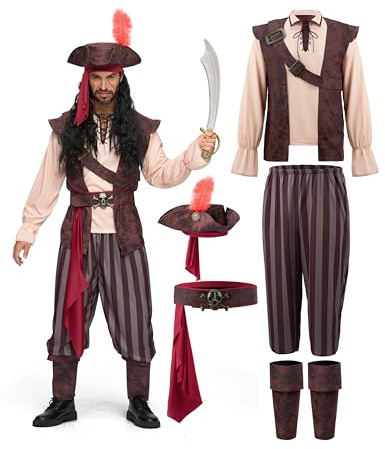 Spooktacular Creations Mens Caribbean Pirate Costume Adult Sea Captain Robber Costume for Halloween Dress Up Party, Cosplay Party