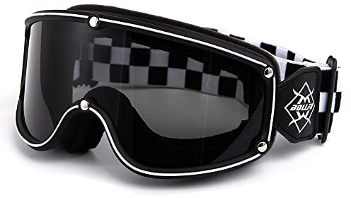 APEBAZY Motorradbrille Herren Damen Scooter Offroad Racing Schneemobil Modebrille Sanddicht Winddicht Schneefest Antibeschlag UV-beständig Wasserdicht Cool (schwarz-weiß kariert)