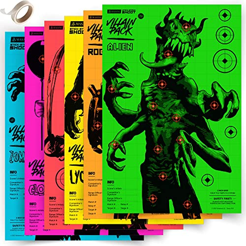 MASANI Villain Shooting Targets - 12 Pack Paper Targets - 2X Each Monster - Indoor/Outdoor, Backyard Range Fun for All BB Gun, Pistol, Rifle, Crossbow, Archery, Pellet and Airsoft Guns - 12 x 18 Inch