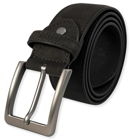 Assisi Style Vegan Leather Belt for Men, Cork Belt 38mm, Black, Gift Boxed