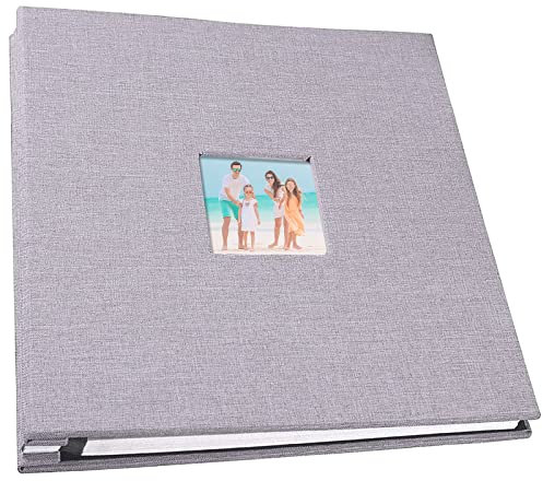 AKOFIC Album Foto Autoadesivo, Album Fotografico Fai Da Te di Copertina in Lino, 27x28 cm Scrapbooking con 40 Pagine Bianche, Album Portafoto Ricordi Grande per Bambino, Matrimonio, Viaggio (Grigio)