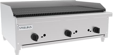 STEELBUS 36 Inch Commercial Gas Charbroiler, Stainless Steel Countertop Grill with 3 Burners 84000 BTU, Heavy Duty Restaurant BBQ Broiler, Natural Gas/Propane, Cast Iron Grates