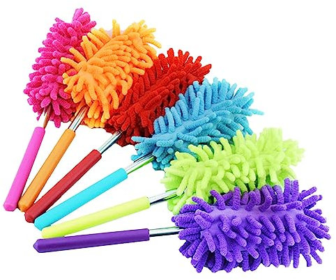 Pack de 2 plumeros telescópicos para mopa, plumero extensible, plumero largo, extensible, lavable, suave, limpiador de polvo, de microfibra, limpiador de polvo, limpiador telescópico (color aleatorio)