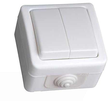 PRENDELUZ Doppio interruttore di superficie esterna, pulsante, On-off, bianco, IP54, 250 V 10 A