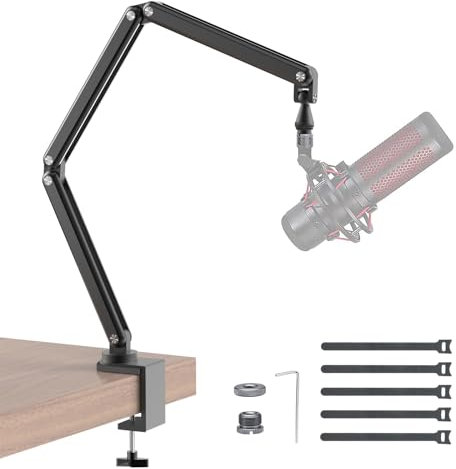 KU XIU Galgenarm, verbesserter Mikrofonarm mit stabiler Aluminiumlegierung, vollständig verstellbar, Schreibtischhalterung, 360° drehbarer und faltbarer Mikrofonarmständer, perfekt für Gaming,