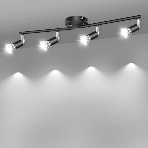 Argento Lampada Da Soffitto a LED, Faretti Orientabili a 4 Vie per Soffitto, 50 W Luci a Soffitto Flessibili per Camera da Letto, Soggiorno, Nero (Lampadine GU10 Non Incluse)