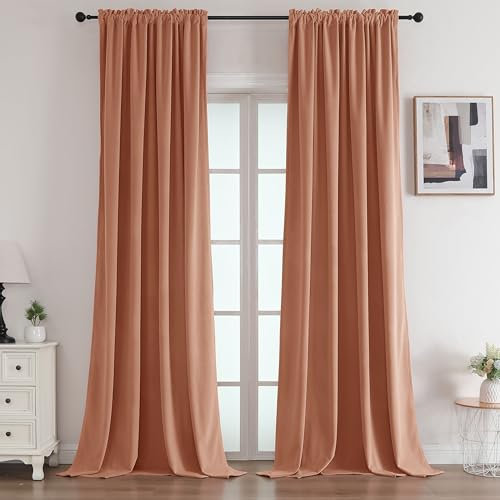 Joydeco Rideau Occultants et Thermique Isolation Lot de 2, L132 x H245 Rose Velours, Decoration Salon et Chambre