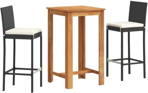 vidaXL Mesa y taburetes de jardín 3 pzas Madera Acacia ratán PE Negro, Mesa y taburetes Altos de jardín, Set de Bar de Exterior, Muebles de Bar de Exterior