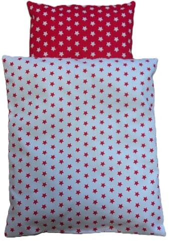 Puppenbettwäsche rot weiß, 25b x 33h cm, Kissen 21b x 16h, 2 Modelle