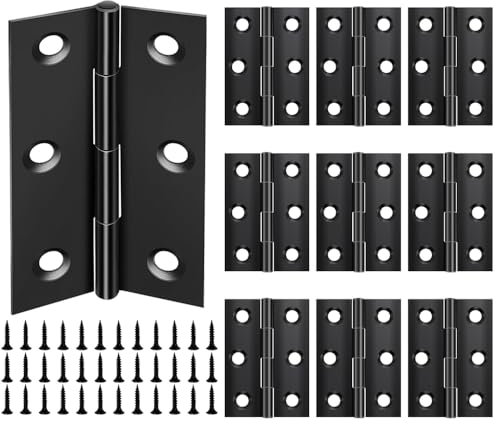 Lot de 10 charnières de porte en acier inoxydable noir - 75 mm x 50 mm - Charnières pliables - Avec vis pour portes, fenêtres, armoires