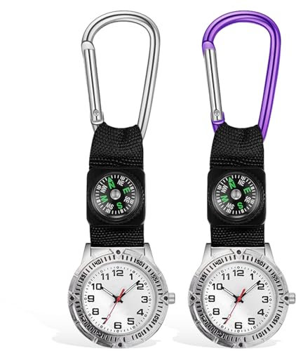 WIYETY Taschenuhr mit Karabiner Uhr Kompass Schwesternuhr Outdoor Uhr Herren Damen Outdoor Rucksack Praktisch, Krankenschwesteruhr für Krankenschwestern Radfahrer Kletterer