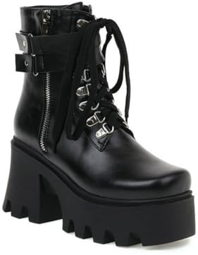 JZWBLDS Femmes Plate-Forme Lacer Bottes Boucle Combat Boots Punk Ankle Boot Zip Biker Boots