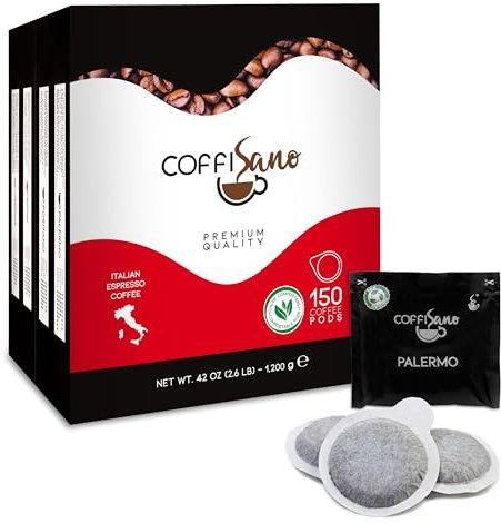 COFFISANO 150 Cialde Caffè in Filtro Carta Compostabile ESE 44 mm Miscela Palermo, Bustine Espresso Italiano Monodose – Gusto Intenso e Corposo