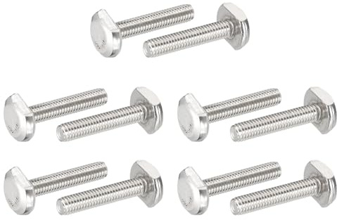 PATIKIL M6 x 30 mm T Slot Bolts, 10 Pcs 304 Stainless Steel Drop-in Bolt T Shape Stud Sliding Screw Metric Thread Hammer Head Bolt for T Track, Silver