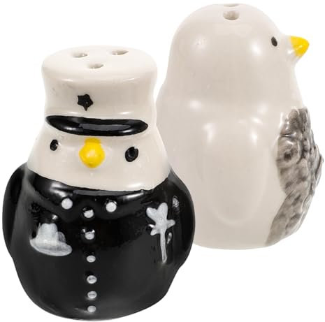 TOPPERFUN 2 Stück Keramik Pinguin Salz und Pfefferstreuer Auslaufsichere Gewürzbehälter für Küche Dekorative Gewürzgläser Klein und Tragbar für Camping und Picknick