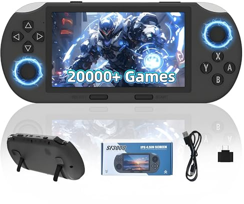 SF3000 Retro Gaming Console 64G, Handheld Video Games Console Preloaded 20000+ Retro Games 14+ Emulators, 4.5 Inch IPS HD Screen, 854*480, 3000mAh Battery, 3D Joystick, Support TV Output (Grey)