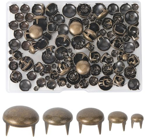 GORGECRAFT 200pcs 5 Tailles Rivets Ronds à Dôme Griffes Clous Points Métal Bronze Punk Tête de Champignon 4 Griffes Clou pour Bricolage Cuir Tissu Vêtements Denim Élégant Assorti Réparation de Photos