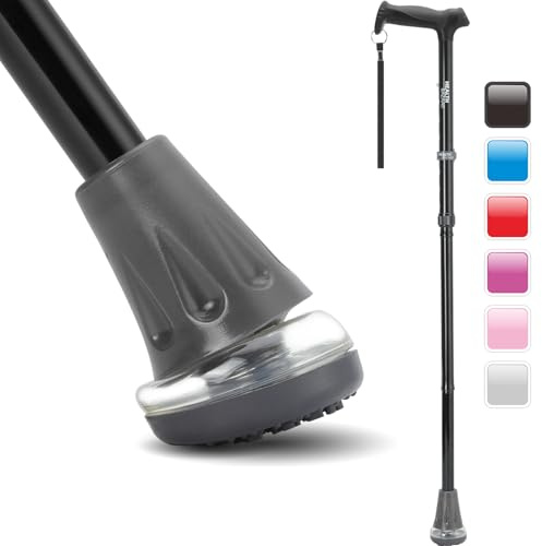 HEALTHBAZAAR All Terrain Folding Walking Stick, Walking Sticks for Elderly & Adults, Pivot Tip and Heavy Duty Mobility Aid, Collapsible Stick for Men & Ladies (Natural Black)