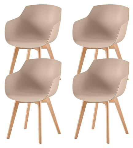EGGREE Lot de 4 chaises de Salle à Manger, fauteuils de Cuisine scandinaves avec Pieds en hêtre Massif, Kaki
