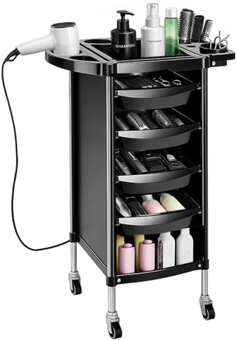 GREENSAPPIRE Salon Hairdressing Trolley with 4 Drawers – Rolling Beauty Storage Cart with Side Tray & Hair Dryer Holder, Mobile Barber Tool Cart on Wheels for Spa, Salon & Home Use