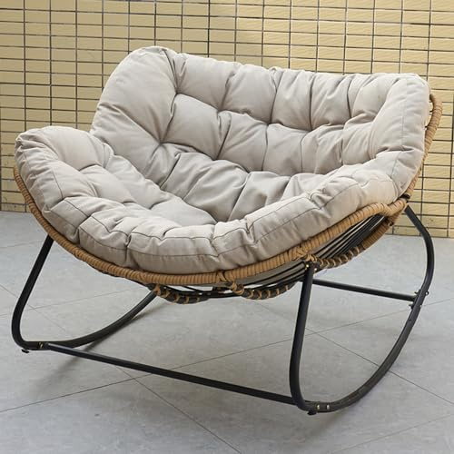 Fauteuil à bascule surdimensionné en osier avec coussin rembourré – Fauteuil inclinable pour intérieur et extérieur pour porche, salon, jardin, cour, mobilier à bascule confortable