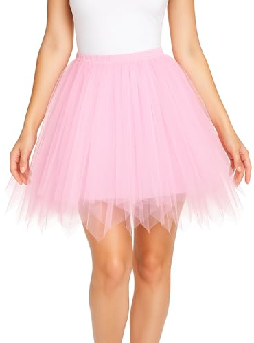 JClorix Tutu kort underkjol med elastisk midja för kvinnor – karneval halloween bröllop dans cosplay rockabilly party kväll mini Jupe, Rosenröd, one size