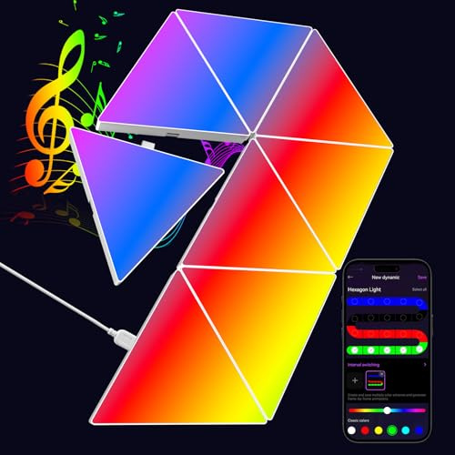 COLWINKU Triangle Starter Kit, 8 Pack Big LED Smart Light Panels - Remote & App Control Wall Mood Lights, Geometry Night Lamp DIY Triangle Smart Wall Lights Sync to Music for Room Bar Gaming Decor