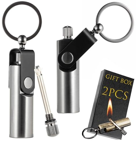 2pack Permanent Match, Metal Forever Match Nyckelring Tändare, Flinta tändsticka eldstartare for utomhuscamping i nödsituationer(Black)