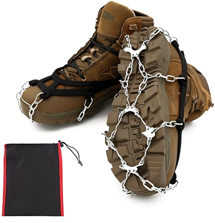 TONGIHS Ice Cleats, Crampons for Hiking Boots, Crampons Ice Spikes, for Winter Outdoor Hiking, Walking, Jogging, Climbing, Hiking, Fishing and Walking