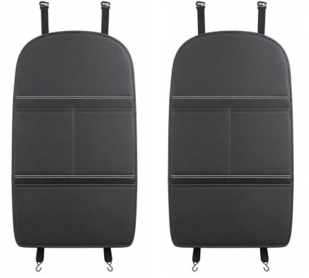 Minifactory 2Pcs Car Seat Back Anti Kick Mat PU Leather Waterproof Backrest Protector Pad with Storage Pockets Kick-Resistant Automotive Interior Accessories Universal Black (Black Solid Pattern)