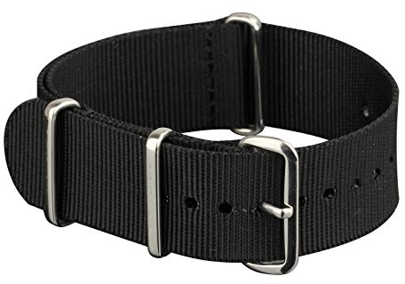 Infantry 20mm Slip-thru Nato Watch Straps for Men, Soft Nylon Watch Band w/Stainless Steel Clasp Buckle, Military Replacement Black Watchbands for Women